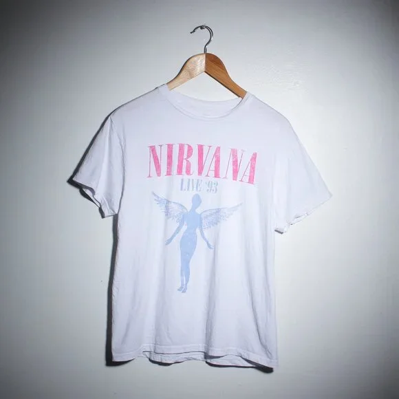 NIRVANA | Tops | Nirvana Live 93 Shirt Medium White Band Tee